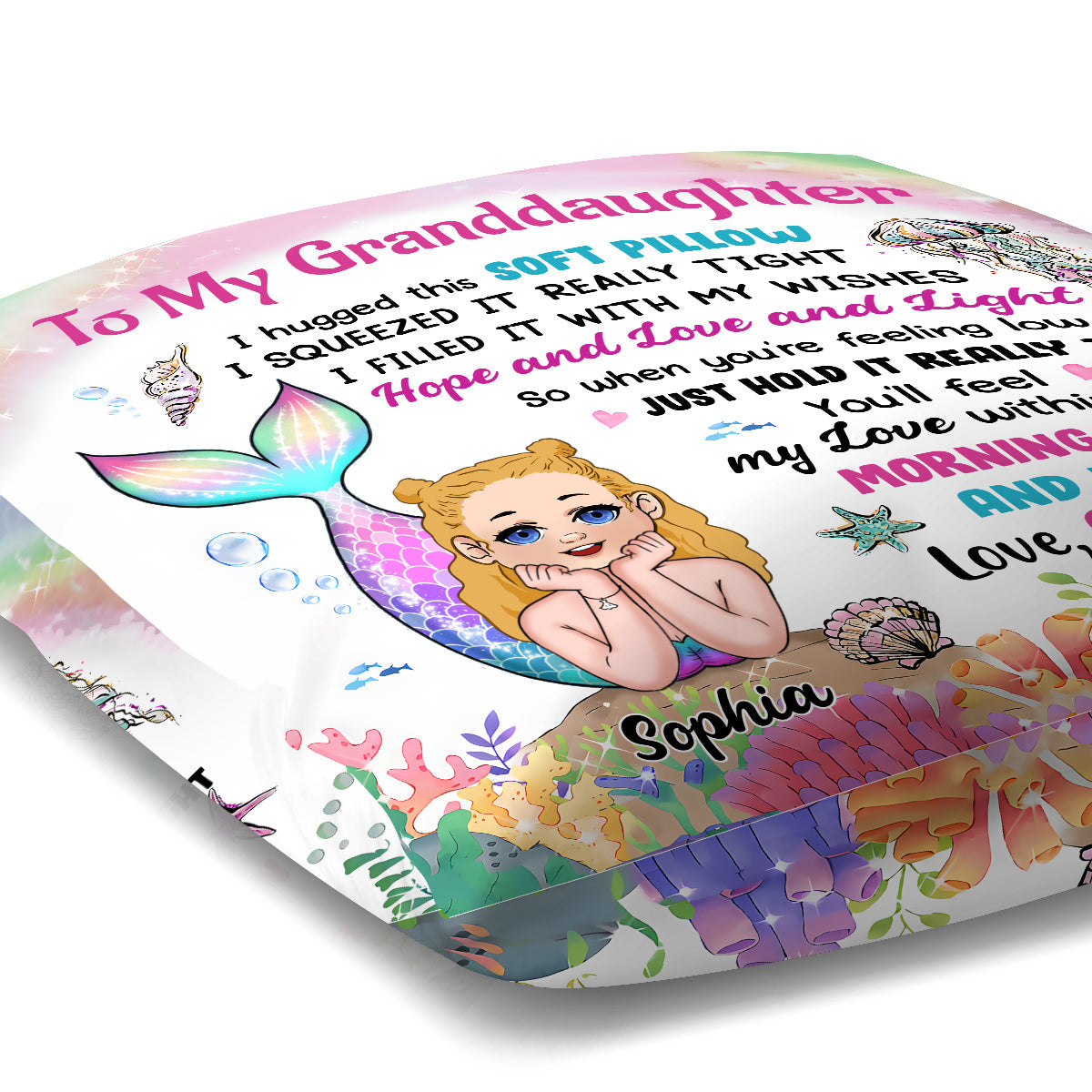 Coussin décoratif personnalisé « Sirène » pour petite-fille - Coussin décoratif personnalisé pour petite-fille