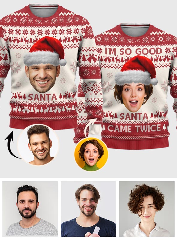 Santa Came Twice - Personalized Couple Ugly Sweater