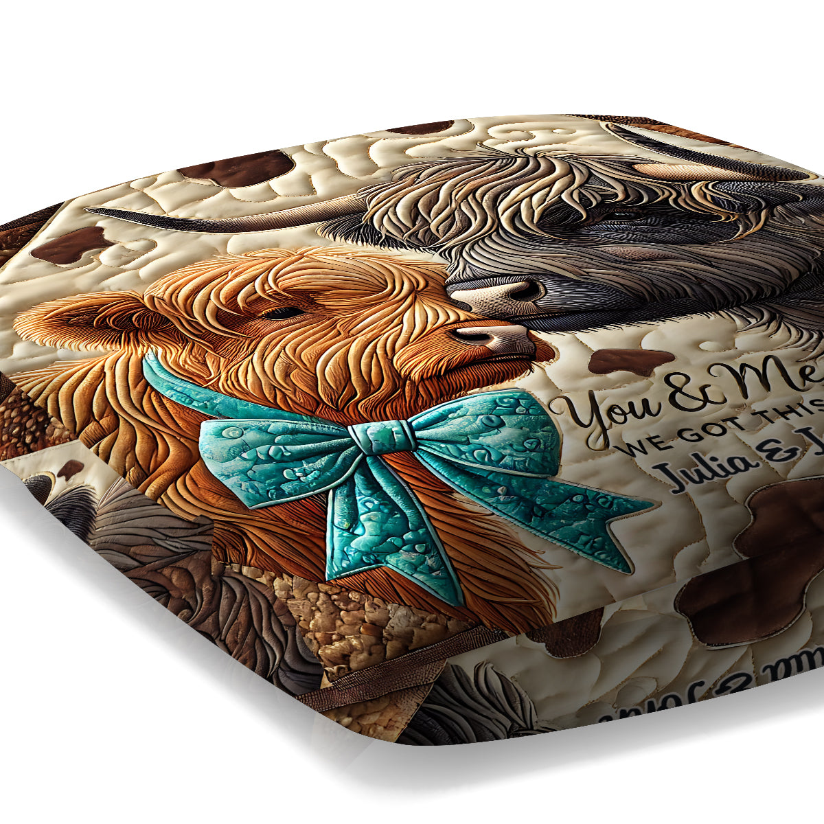 Toi et moi, on gère ! - Coussin décoratif personnalisé vache des Highlands