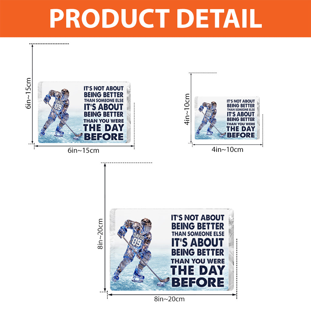 Es geht darum, besser zu sein – personalisierte Acrylplakette in Hockeyform