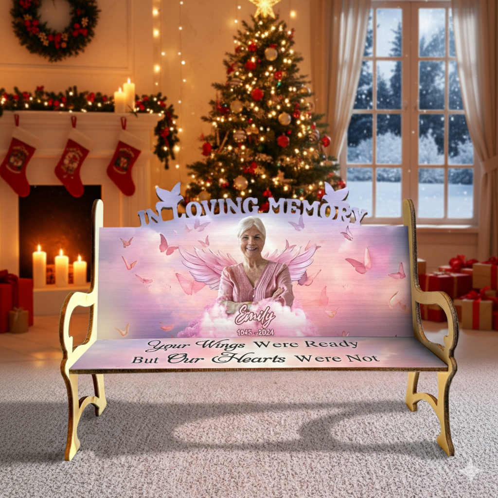 Christmas In Loving Memory Personalized Wooden Bench - A Memorial Gift to Honor Loved Ones