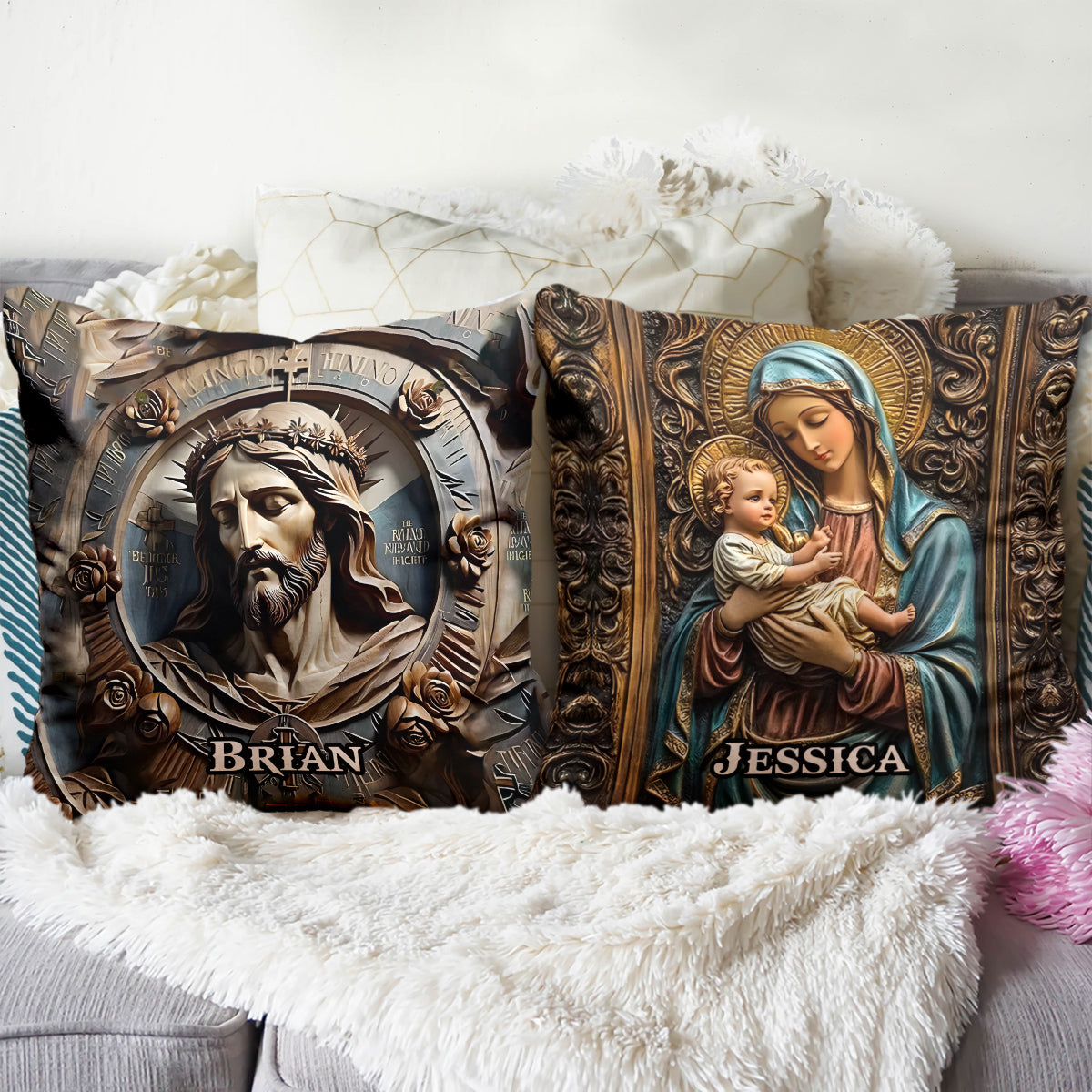 Croyant - Coussin décoratif chrétien personnalisé
