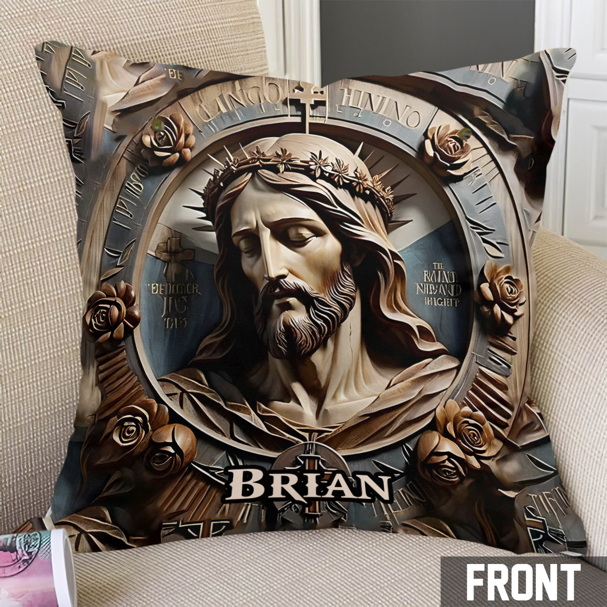 Croyant - Coussin décoratif chrétien personnalisé