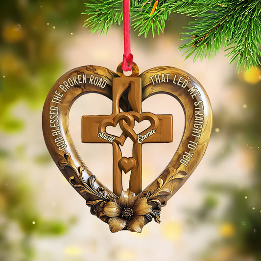 God Blessed The Broken Road - Personalized Couple Ornament