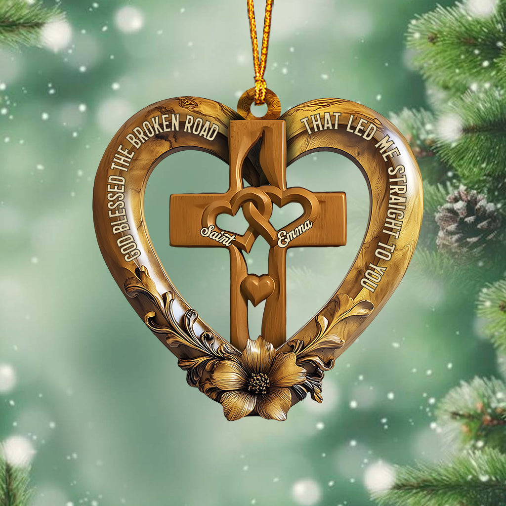 God Blessed The Broken Road - Personalized Couple Ornament