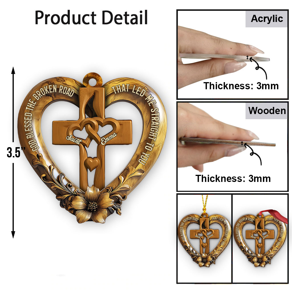 God Blessed The Broken Road - Personalized Couple Ornament