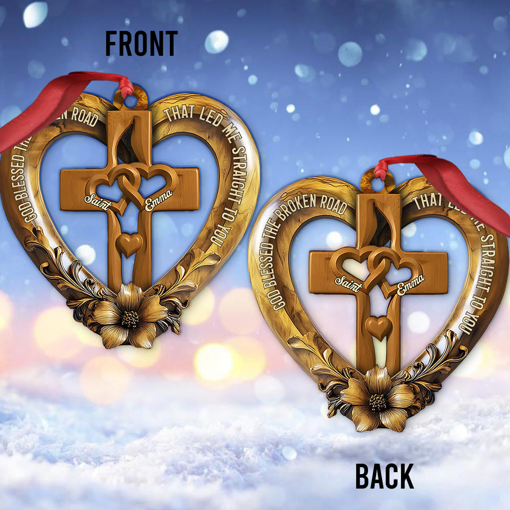 God Blessed The Broken Road - Personalized Couple Ornament