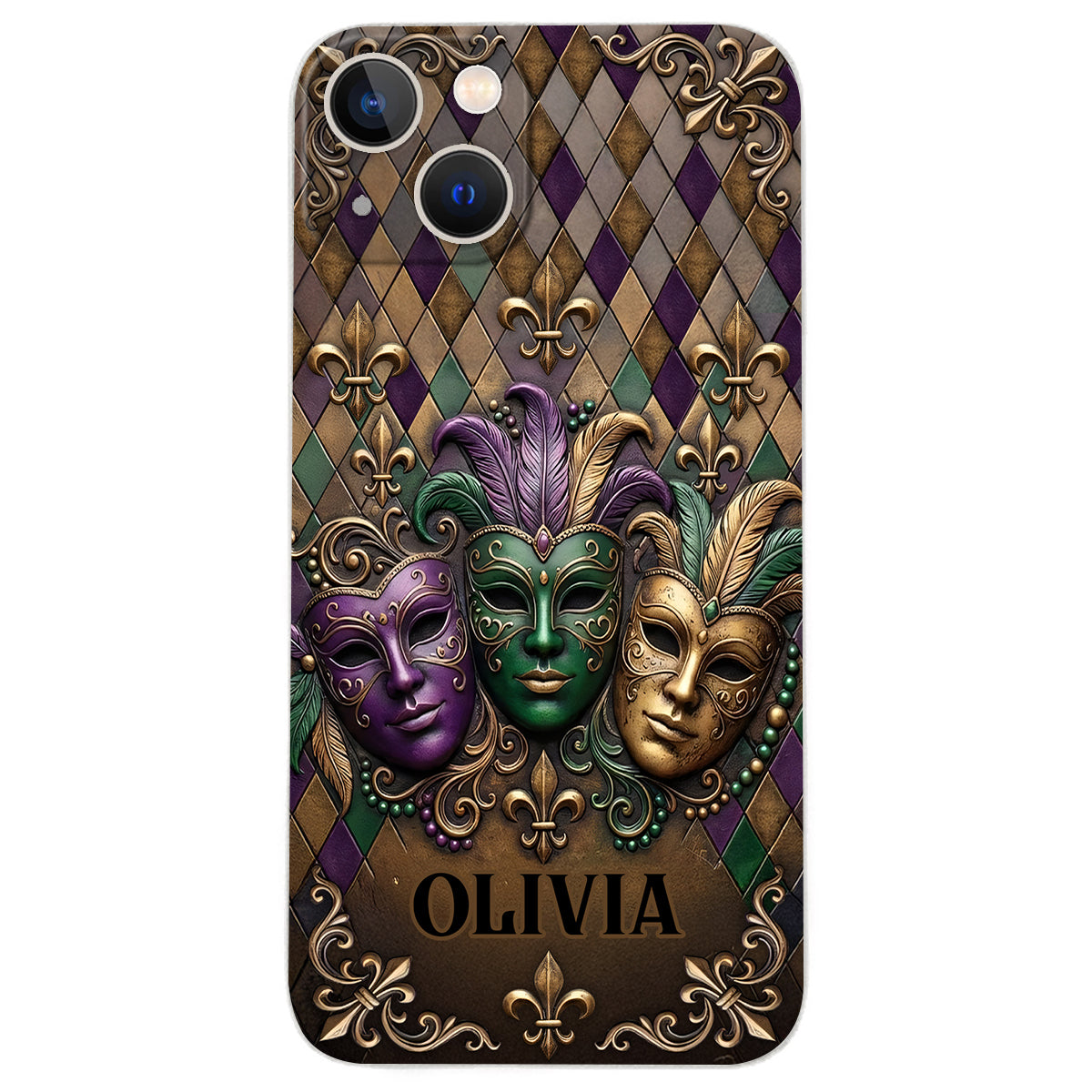 Mardi Gras Fleur de Lis - Étui de téléphone en cuir personnalisé Mardi Gras