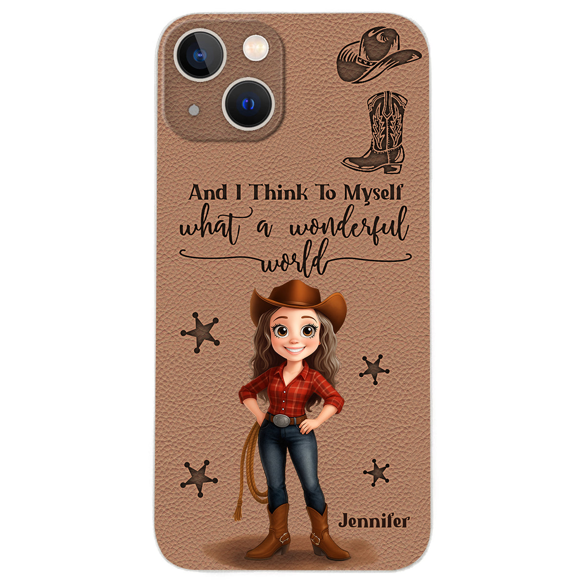 Cowgirl What A Wonderful World - Étui de téléphone en cuir personnalisé Cowgirl