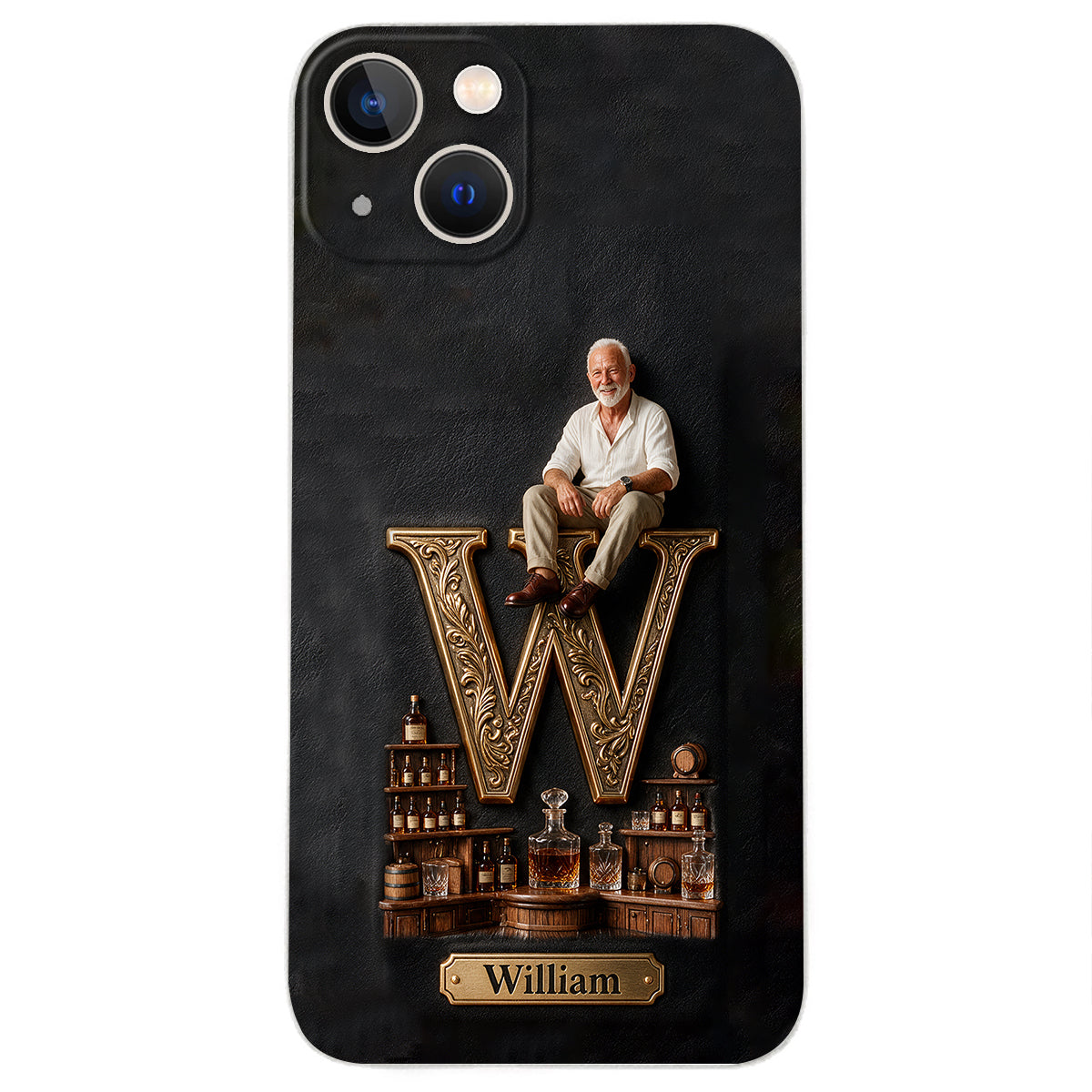 Alphabet Initial For Whiskey, Bourbon... Lovers - Personalized Whisky 3D Embossed Leather Phone Case