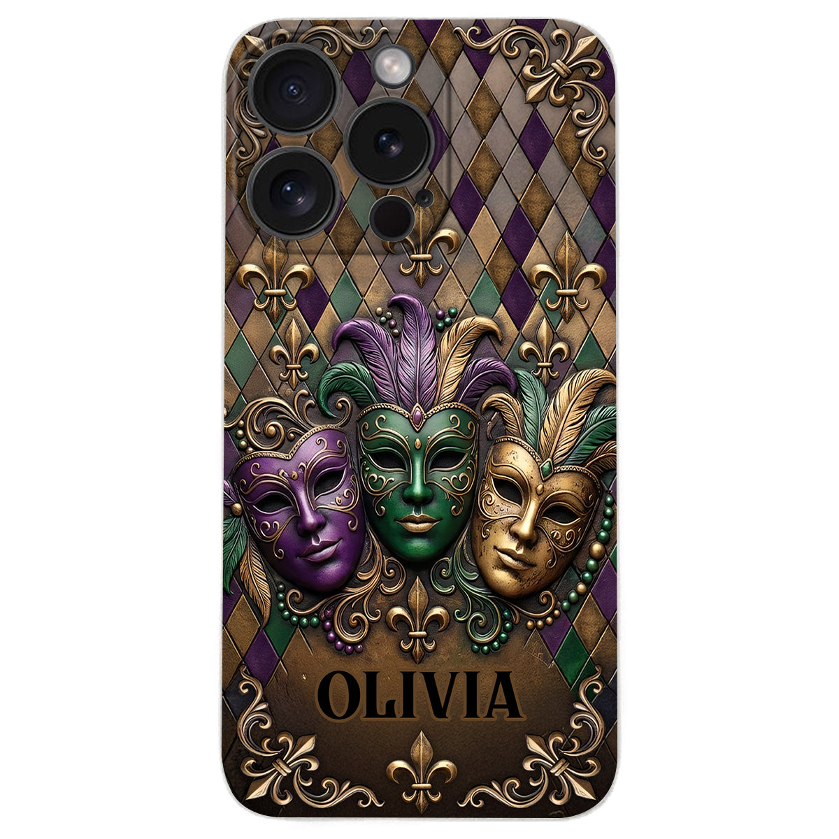 Mardi Gras Fleur de Lis - Étui de téléphone en cuir personnalisé Mardi Gras