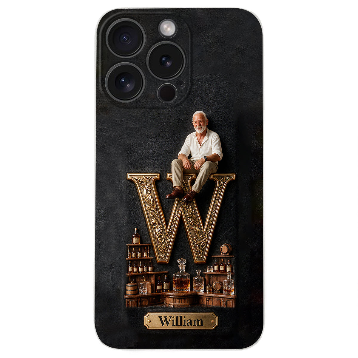 Alphabet Initial For Whiskey, Bourbon... Lovers - Personalized Whisky 3D Embossed Leather Phone Case