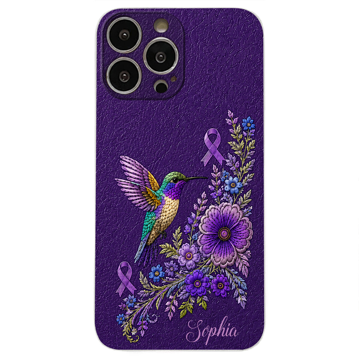 Purple Awareness – Personalized Alzheimer Awareness 3D Embossed Leather Phone Case