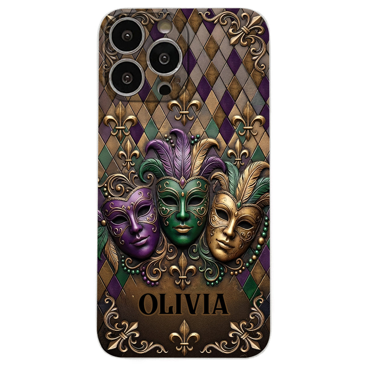 Mardi Gras Fleur de Lis - Étui de téléphone en cuir personnalisé Mardi Gras
