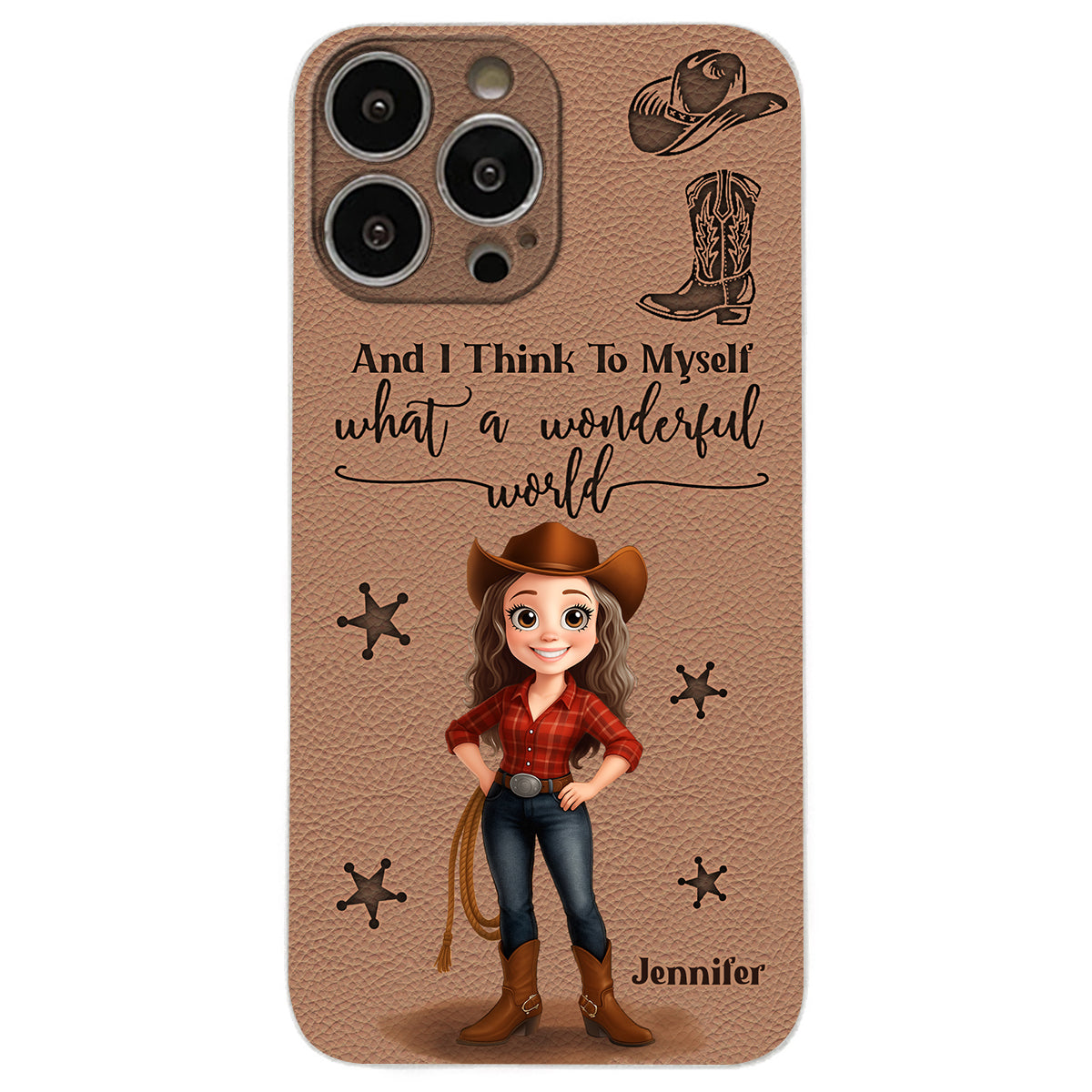 Cowgirl What A Wonderful World - Étui de téléphone en cuir personnalisé Cowgirl