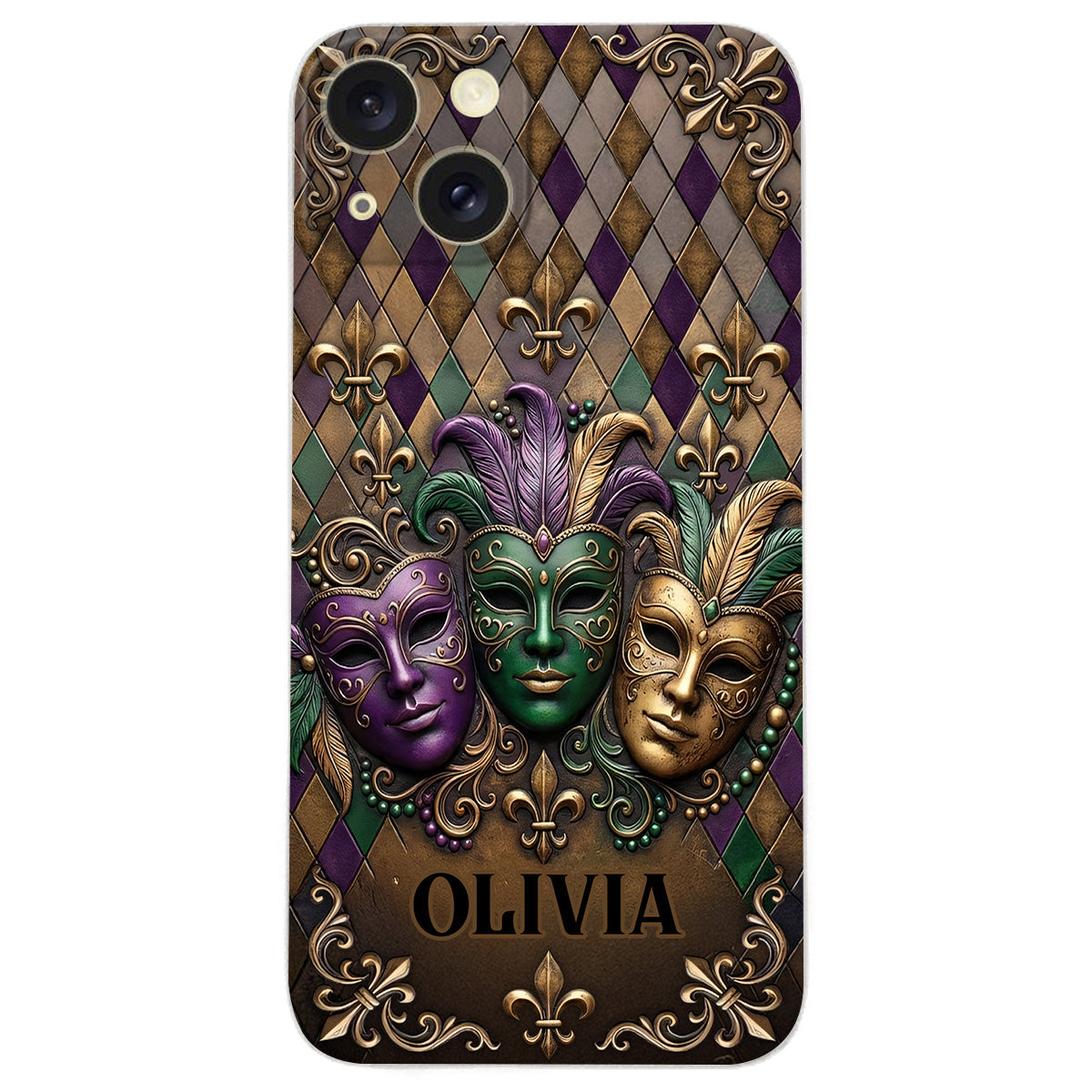 Mardi Gras Fleur de Lis - Étui de téléphone en cuir personnalisé Mardi Gras