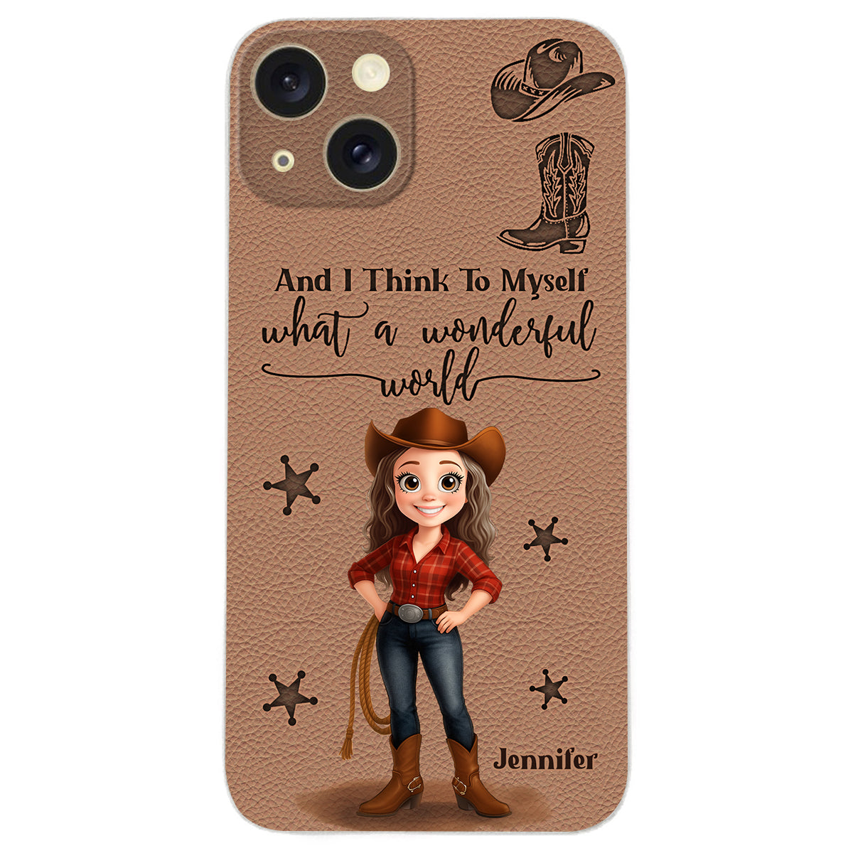 Cowgirl What A Wonderful World - Étui de téléphone en cuir personnalisé Cowgirl