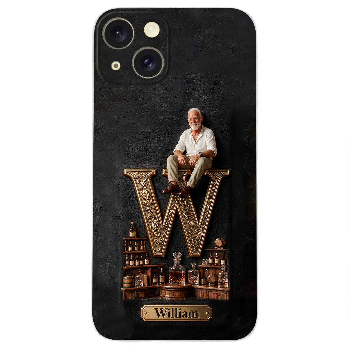Alphabet Initial For Whiskey, Bourbon... Lovers - Personalized Whisky 3D Embossed Leather Phone Case