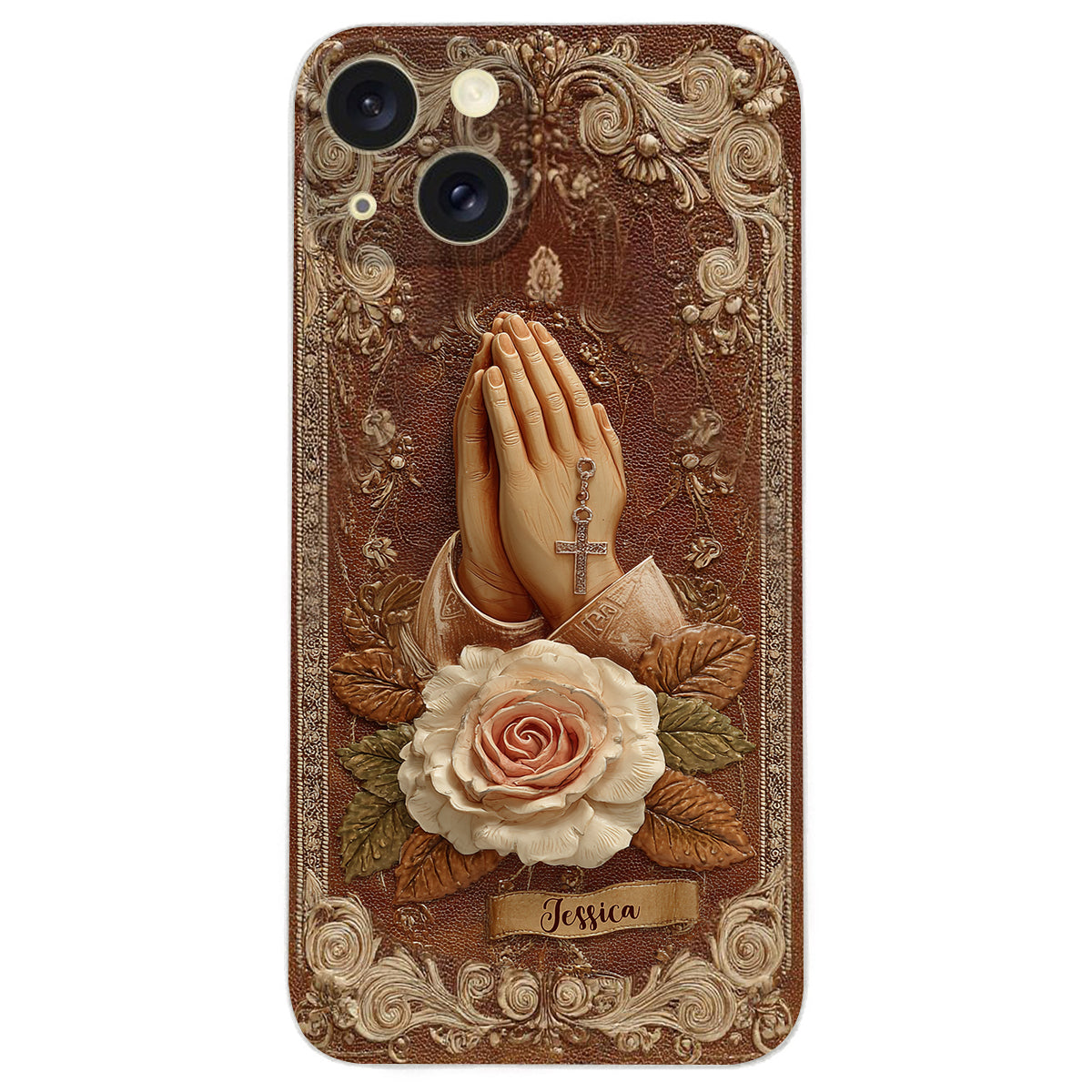 Praying Hands With Roses - Personalized Christian Leather Phone Case