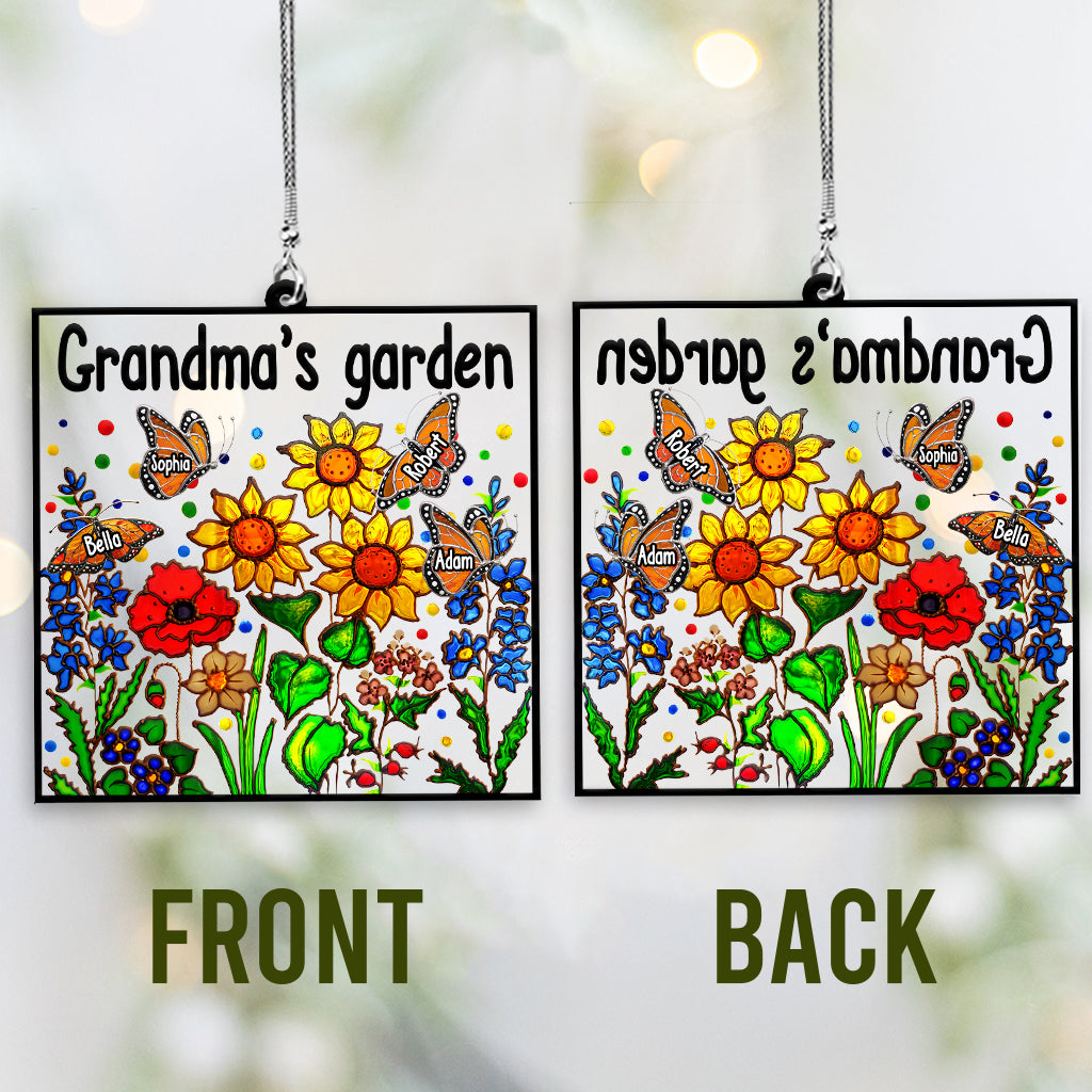 Grandma's Garden With Butterfly - Personalized Grandma Transparent Car Ornament