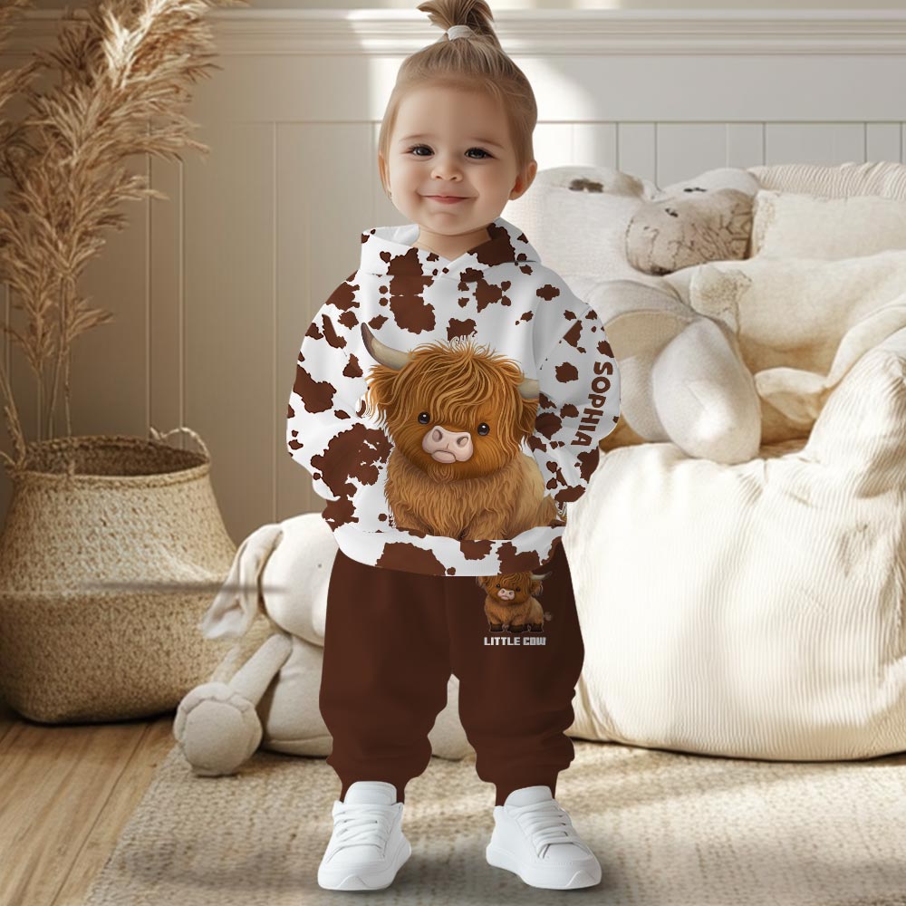 Niedliches Hochlandrind – Personalisierter Hochlandrind-Kinderhoodie und Kinder-Jogginghose