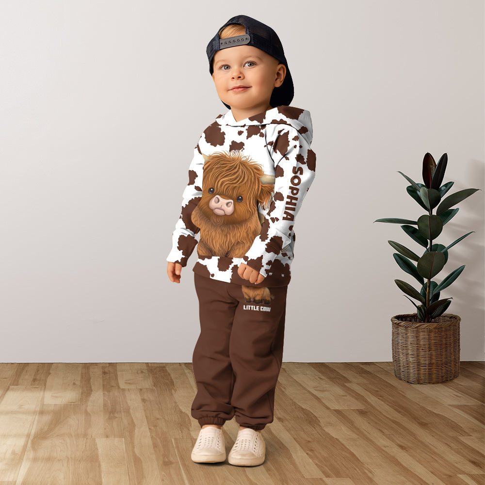 Niedliches Hochlandrind – Personalisierter Hochlandrind-Kinderhoodie und Kinder-Jogginghose