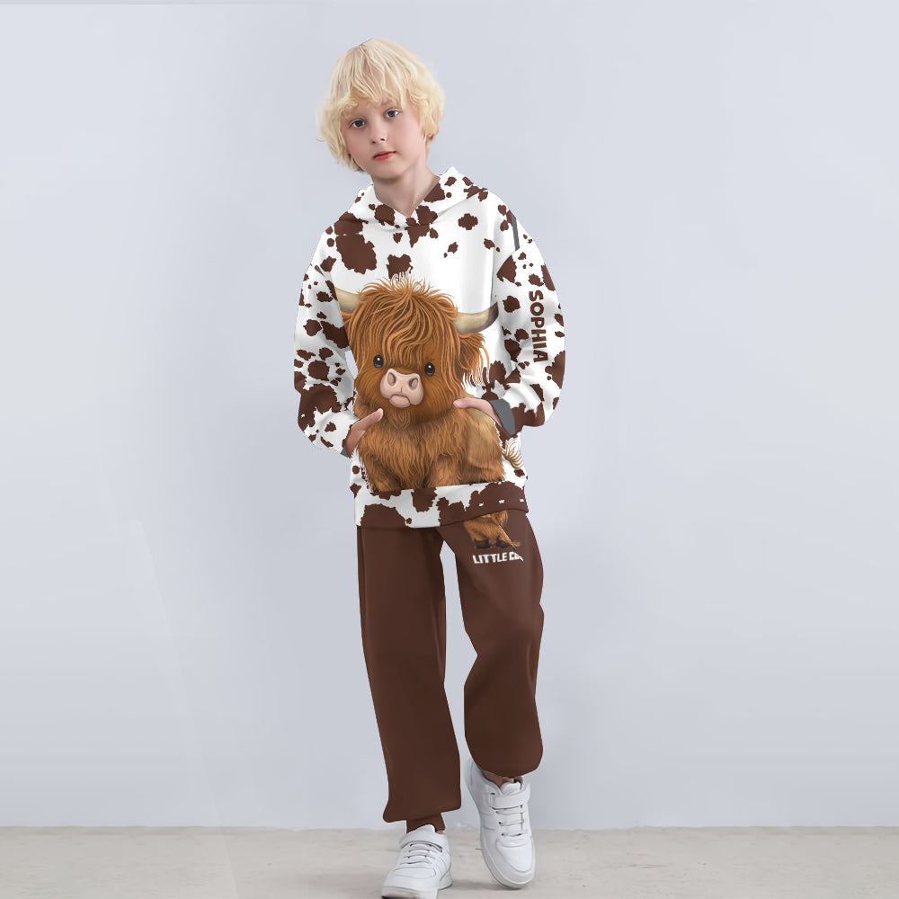 Niedliches Hochlandrind – Personalisierter Hochlandrind-Kinderhoodie und Kinder-Jogginghose