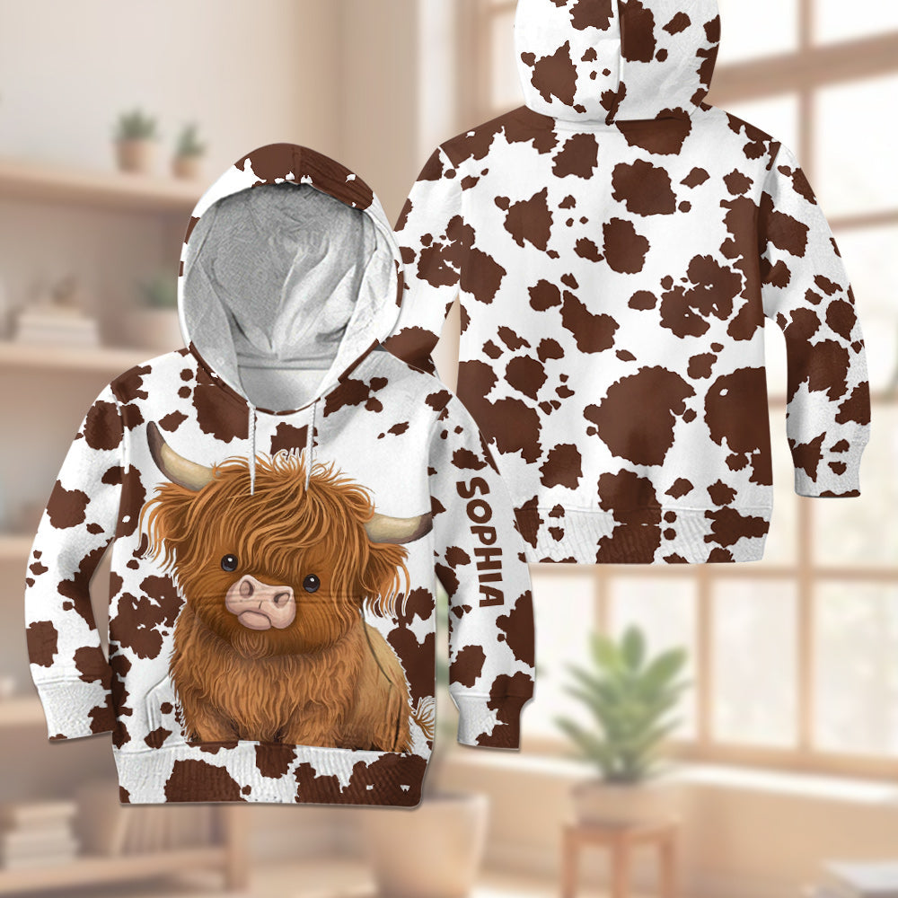 Niedliches Hochlandrind – Personalisierter Hochlandrind-Kinderhoodie und Kinder-Jogginghose