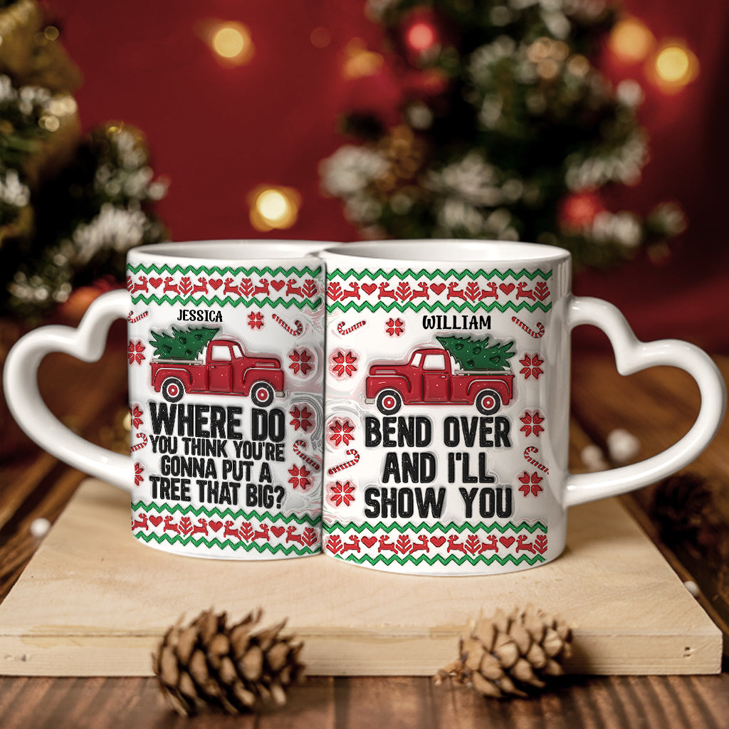 Bend Over And I Will Show You - Personalized Couple Matching Heart Handle Mug