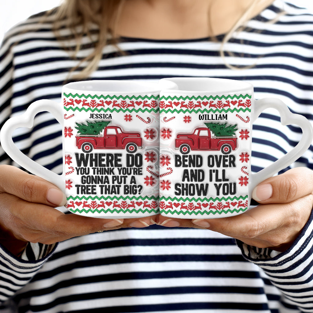 Bend Over And I Will Show You - Personalized Couple Matching Heart Handle Mug