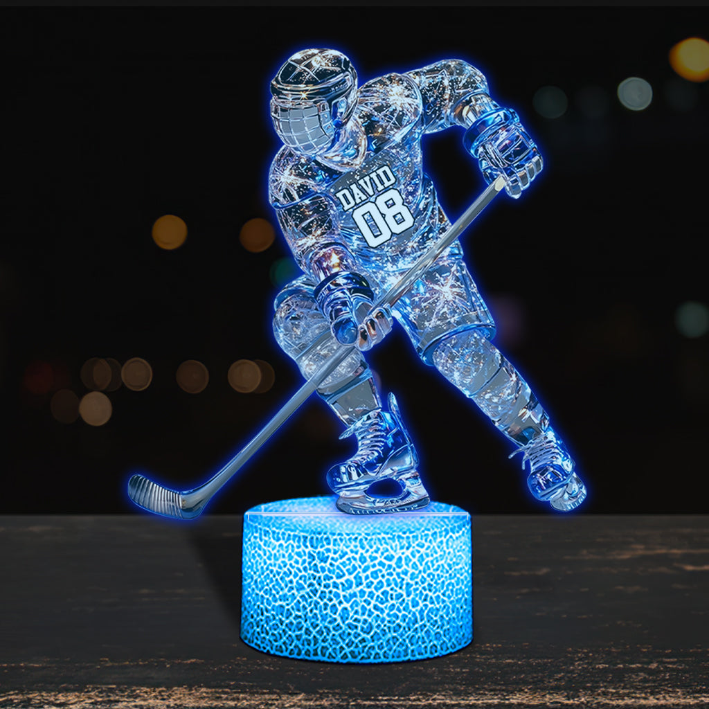 Socle lumineux personnalisé en forme de hockey sur glace - Joueur de hockey sur glace étincelant