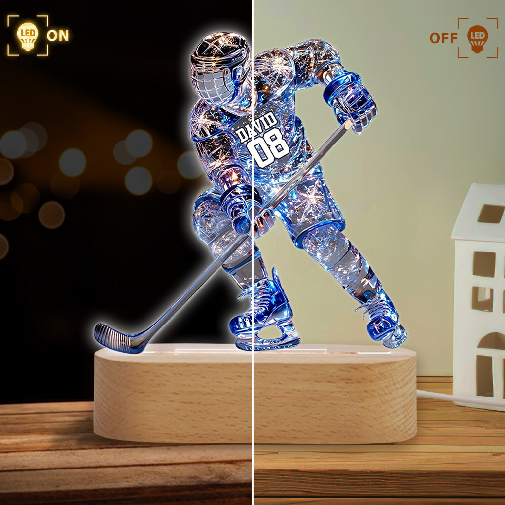 Socle lumineux personnalisé en forme de hockey sur glace - Joueur de hockey sur glace étincelant