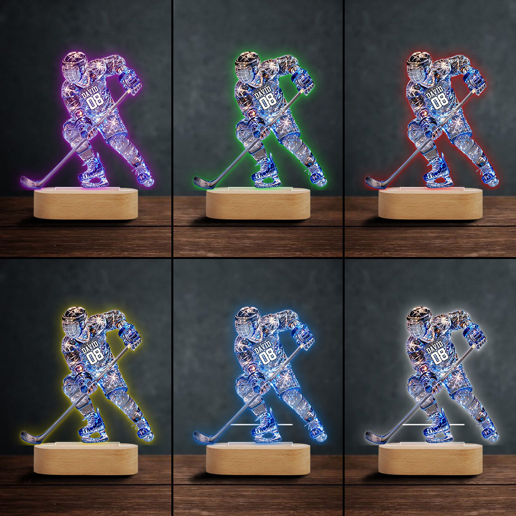 Socle lumineux personnalisé en forme de hockey sur glace - Joueur de hockey sur glace étincelant