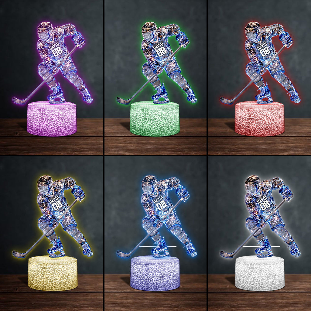 Socle lumineux personnalisé en forme de hockey sur glace - Joueur de hockey sur glace étincelant
