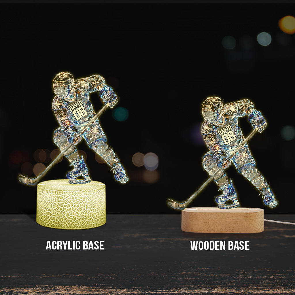 Socle lumineux personnalisé en forme de hockey sur glace - Joueur de hockey sur glace étincelant