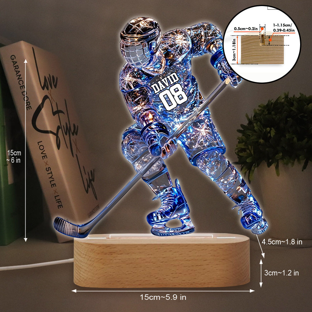 Socle lumineux personnalisé en forme de hockey sur glace - Joueur de hockey sur glace étincelant