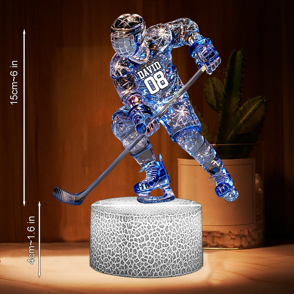 Socle lumineux personnalisé en forme de hockey sur glace - Joueur de hockey sur glace étincelant