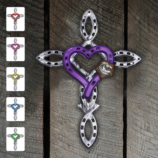 Rustic Horseshoe Cross - Personalized Horse Cut Metal Sign