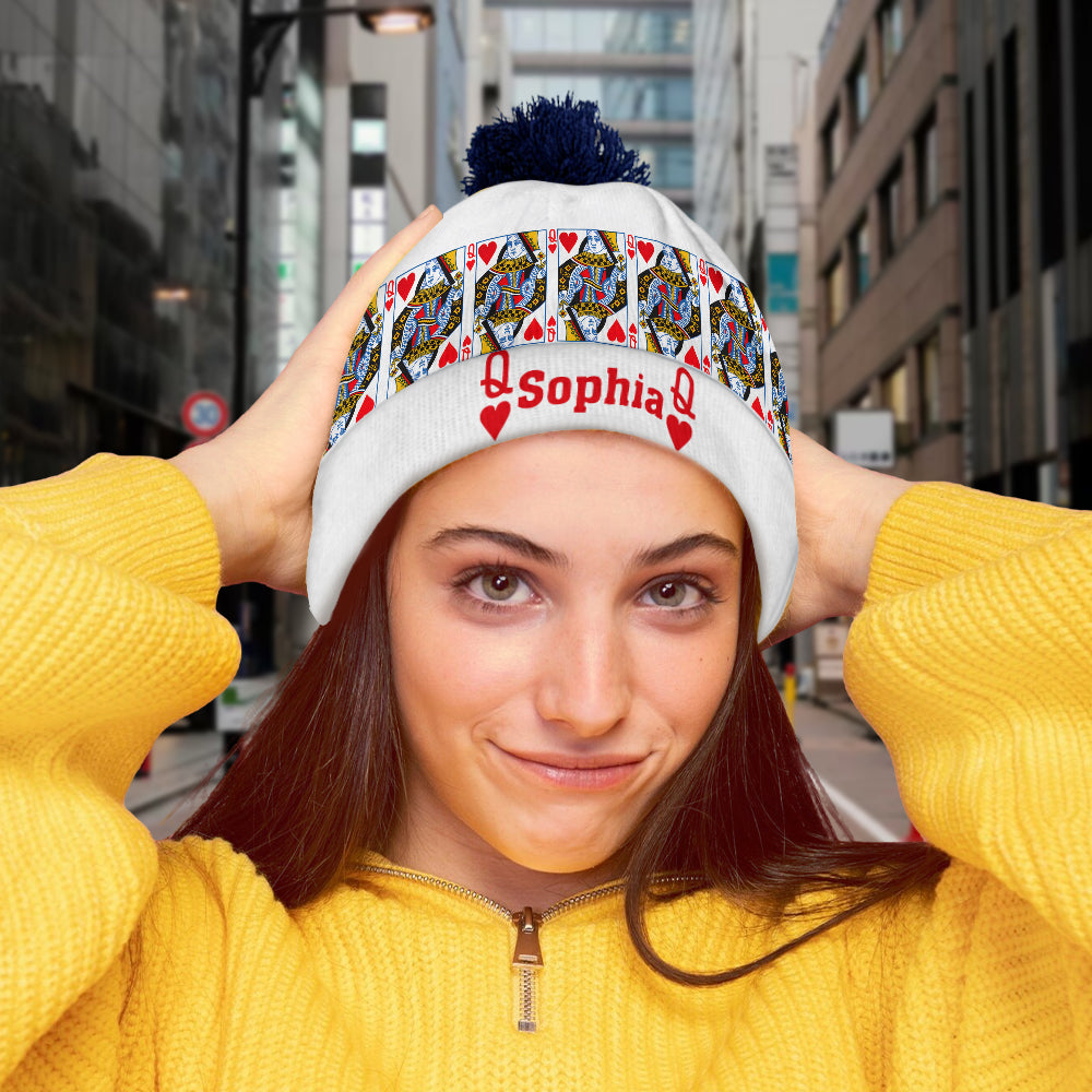 King And Queen - Personalized Couple Beanie Hat