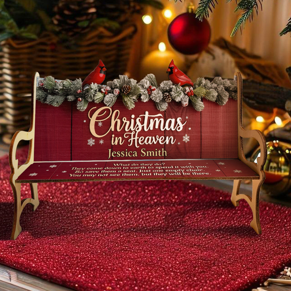 Christmas In Heaven - Personalized Memorial Wooden Bench