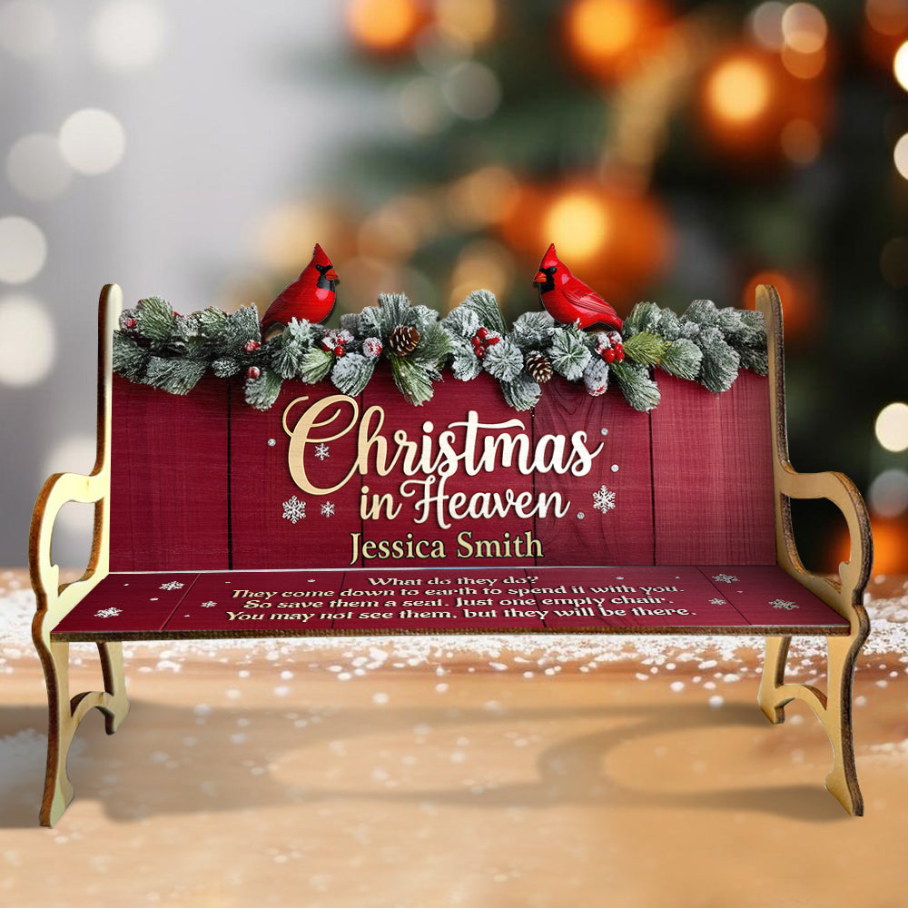 Christmas In Heaven - Personalized Memorial Wooden Bench