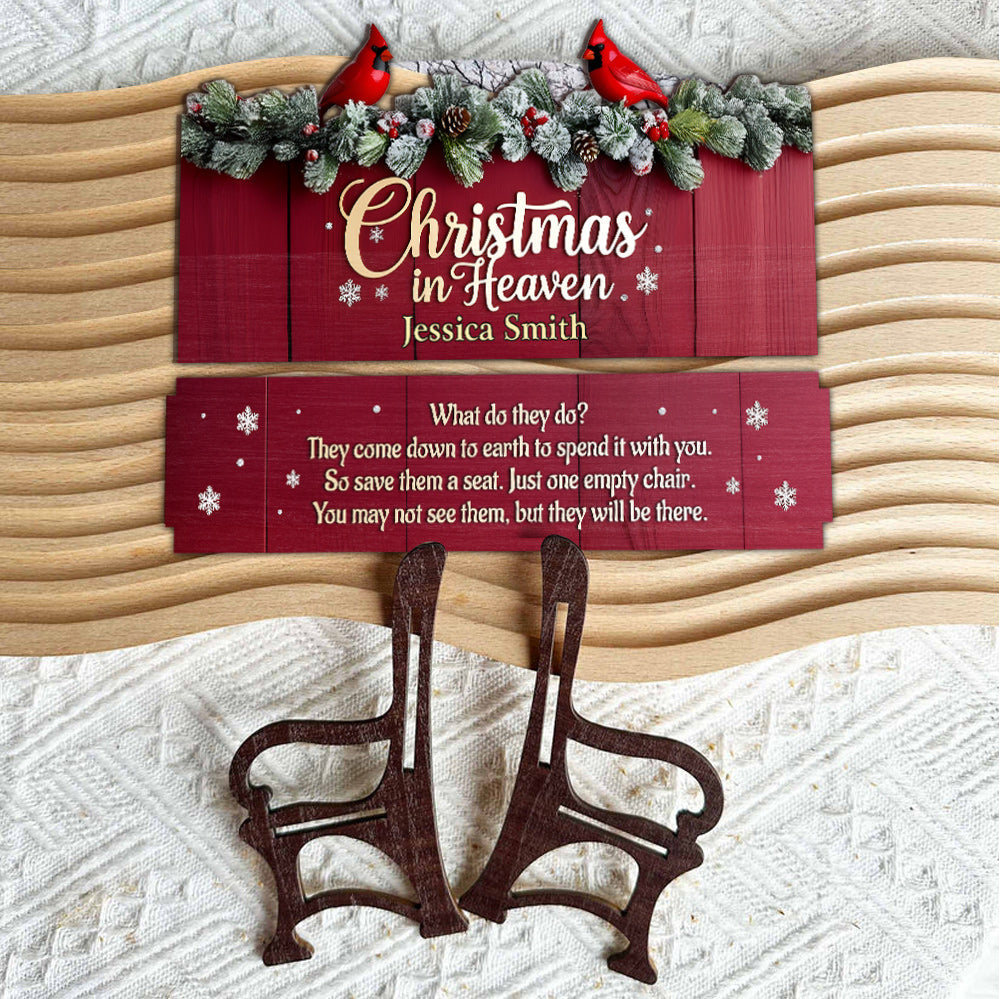 Christmas In Heaven - Personalized Memorial Wooden Bench