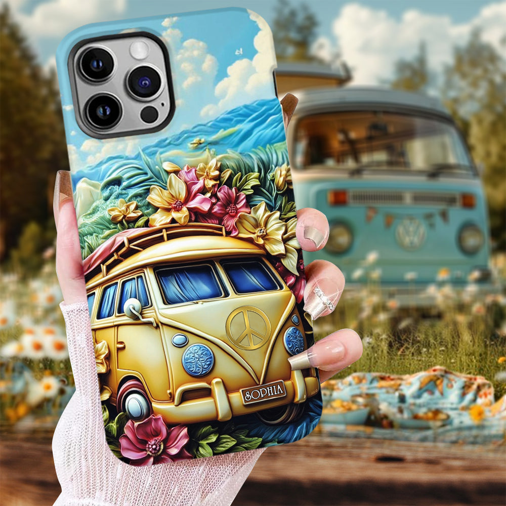 Handyhülle mit Blumenmuster und Friedenssymbol – Personalisierte Hippie-Handyhülle mit Volldruck