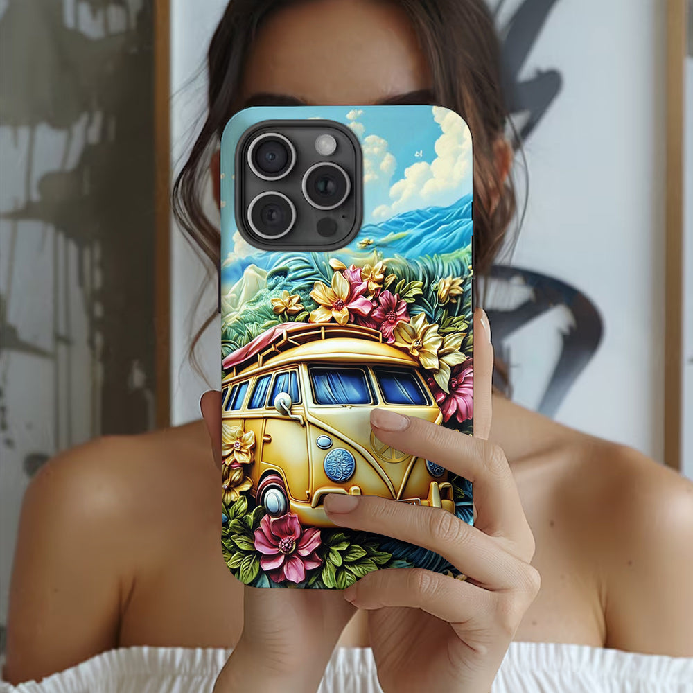 Handyhülle mit Blumenmuster und Friedenssymbol – Personalisierte Hippie-Handyhülle mit Volldruck