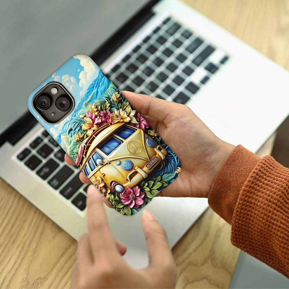 Handyhülle mit Blumenmuster und Friedenssymbol – Personalisierte Hippie-Handyhülle mit Volldruck