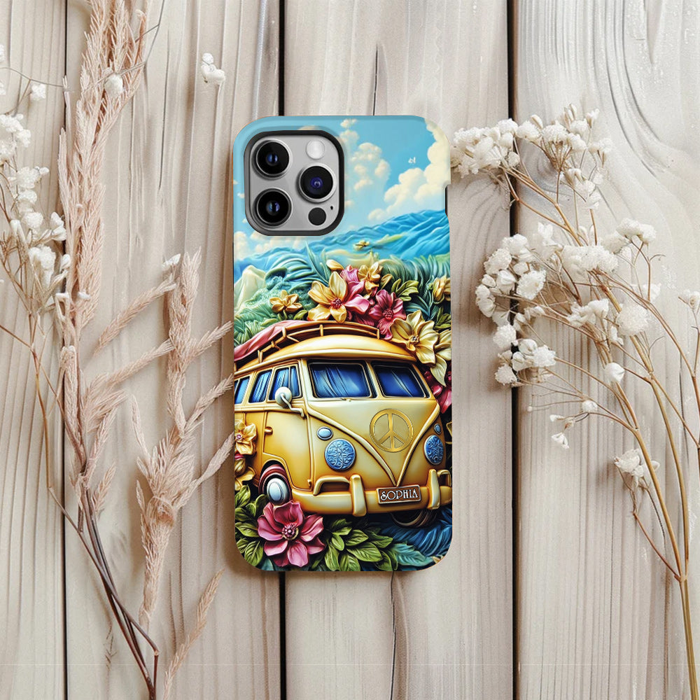 Handyhülle mit Blumenmuster und Friedenssymbol – Personalisierte Hippie-Handyhülle mit Volldruck