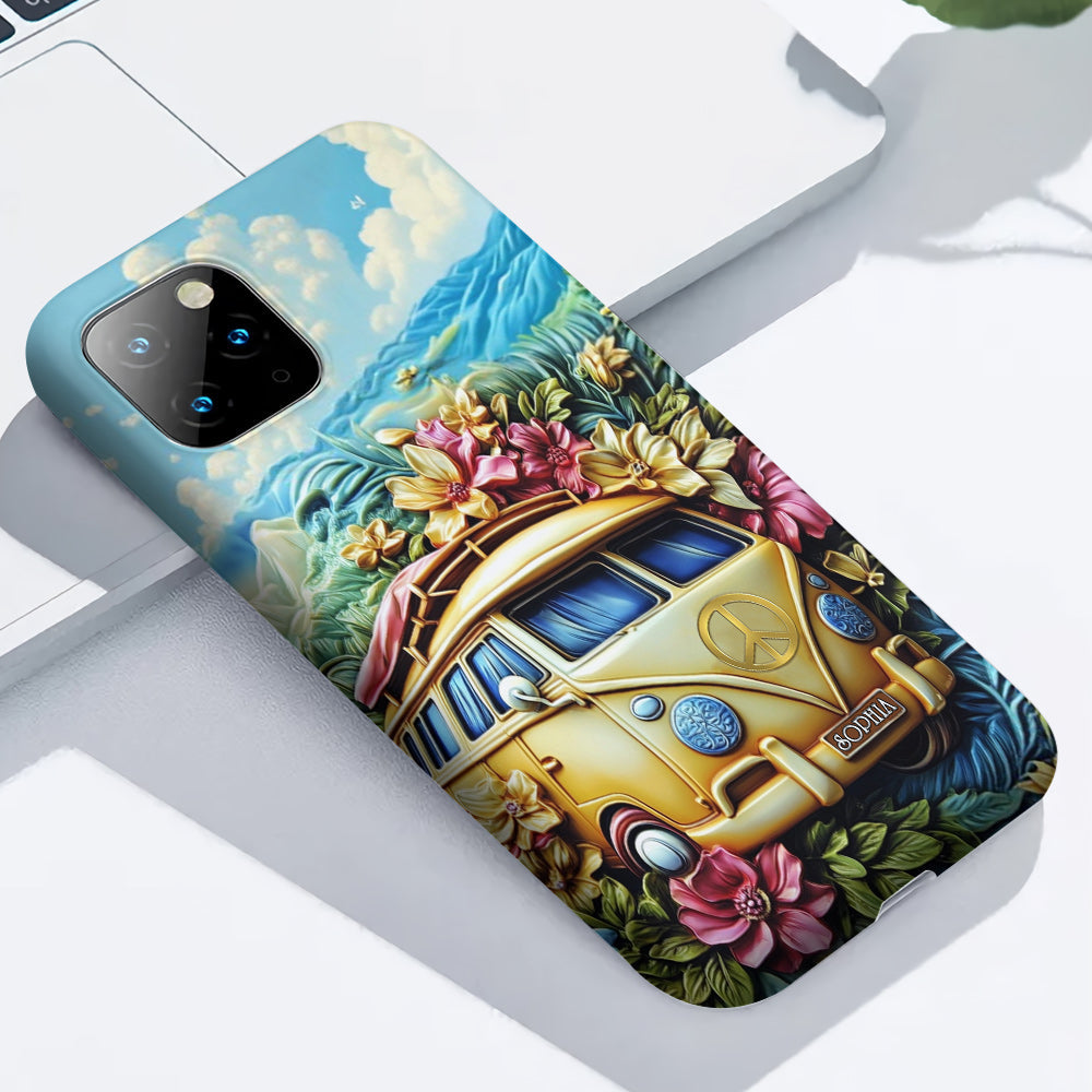 Handyhülle mit Blumenmuster und Friedenssymbol – Personalisierte Hippie-Handyhülle mit Volldruck