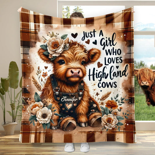 Personalisierte Decke für ein Mädchen, das Hochlandrinder liebt