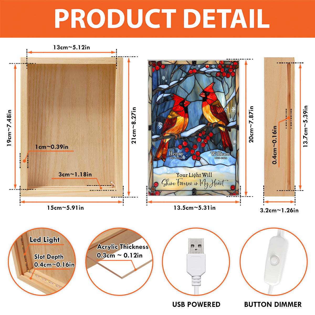 Your Light Will Shine Forever In My Heart - Personalized Memorial Picture Frame Light Box