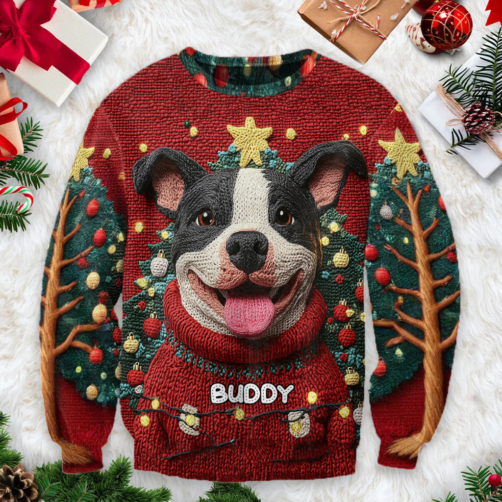 Pull de Noël humoristique pour pitbull - Pull moche personnalisé pour chien